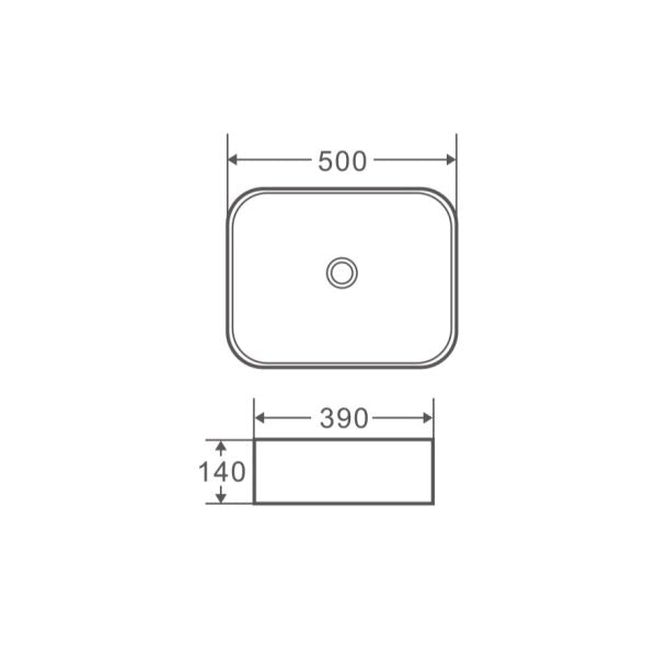 Qtro 50 Above Counter Rectangular Basin 500 x 390 x 140mm