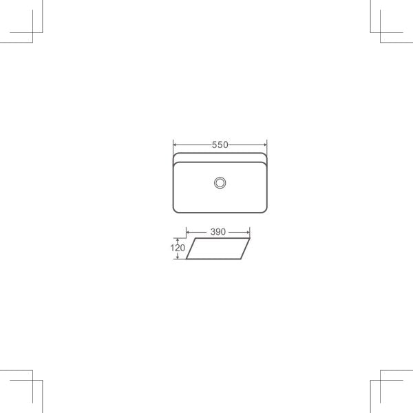 Qtro 55 Above Counter Rectangular Basin 550 x 390 x 120 mm