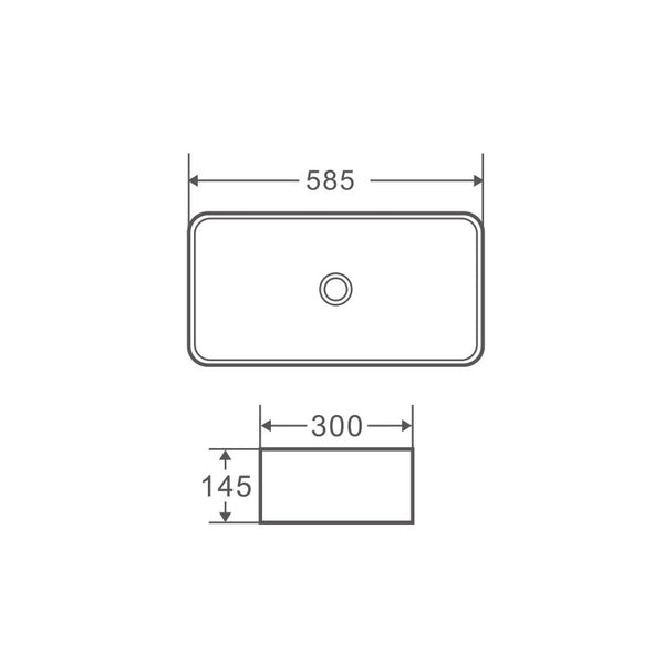 QTRO 58 Above Counter Rectangular Basin 585 x 300 x 145mm