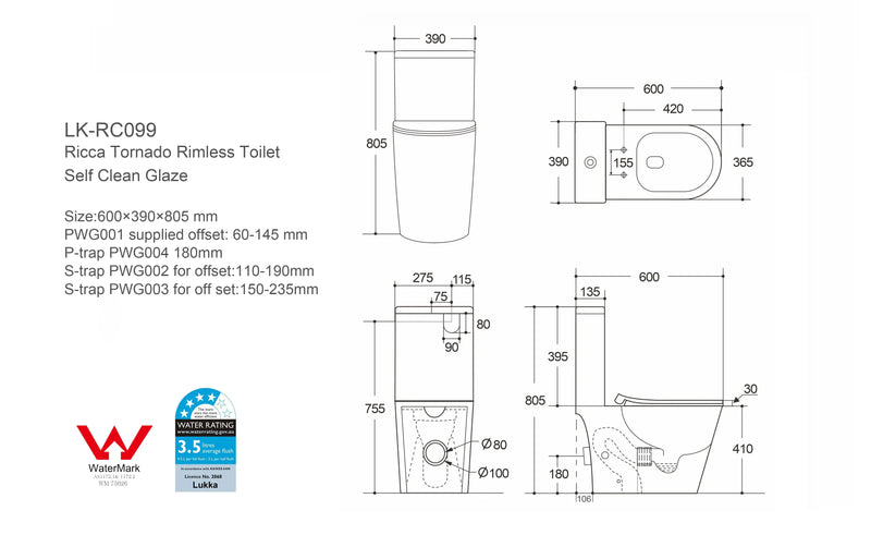Roccia Tornado Rimless Toilet Suite LK-RC099