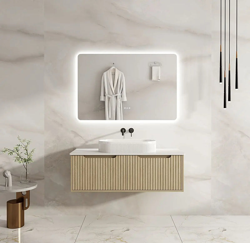 Fluted Rhea 1200mm Wall-Hung Cabinet - Natural Oak mercioaustralia