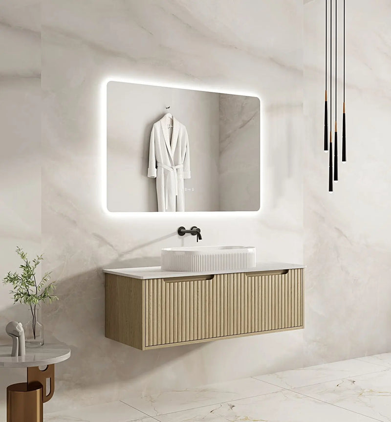 Fluted Rhea 1200mm Wall-Hung Cabinet - Natural Oak mercioaustralia