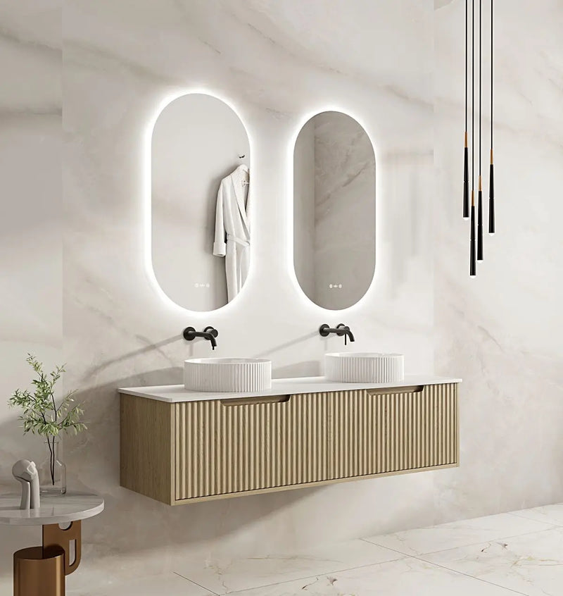 Fluted Rhea 1500mm Wall-Hung Cabinet - Natural Oak mercioaustralia