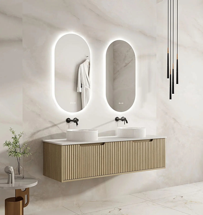 Fluted Rhea 1500mm Wall-Hung Cabinet - Natural Oak mercioaustralia