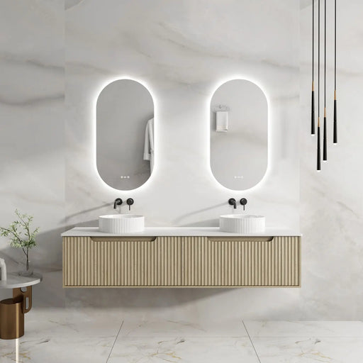 Fluted Rhea 1800mm Wall-Hung Cabinet - Natural Oak mercioaustralia