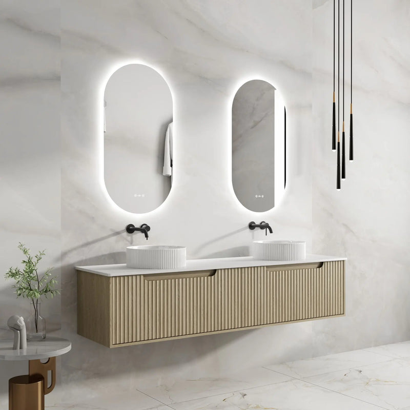 Fluted Rhea 1800mm Wall-Hung Cabinet - Natural Oak mercioaustralia