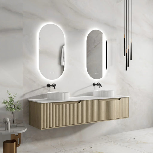 Fluted Rhea 1800mm Wall-Hung Cabinet - Natural Oak mercioaustralia