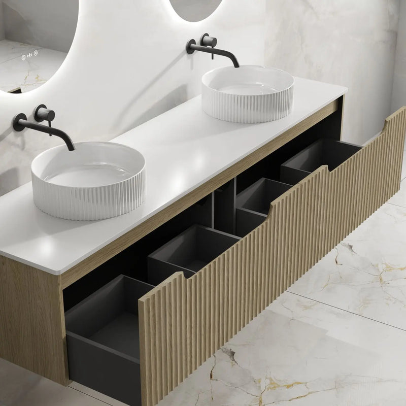 Fluted Rhea 1800mm Wall-Hung Cabinet - Natural Oak mercioaustralia