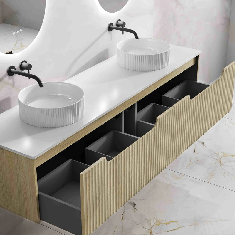 Fluted Rhea 1800mm Wall-Hung Cabinet - Natural Oak mercioaustralia