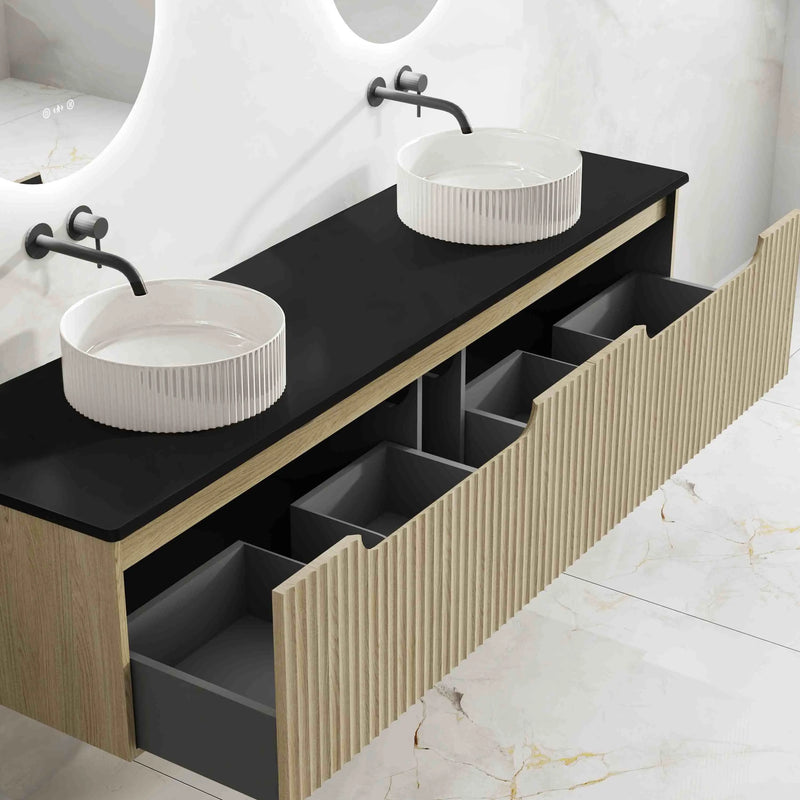 Fluted Rhea 1800mm Wall-Hung Cabinet - Natural Oak mercioaustralia