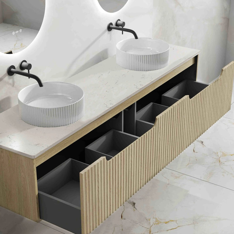 Fluted Rhea 1800mm Wall-Hung Cabinet - Natural Oak mercioaustralia