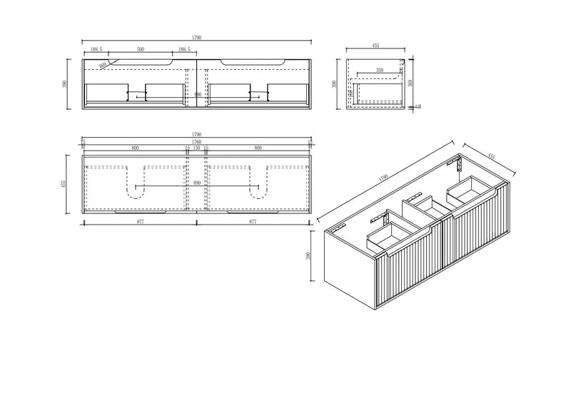 Fluted Rhea 1800mm Wall-Hung Cabinet - Natural Oak mercioaustralia