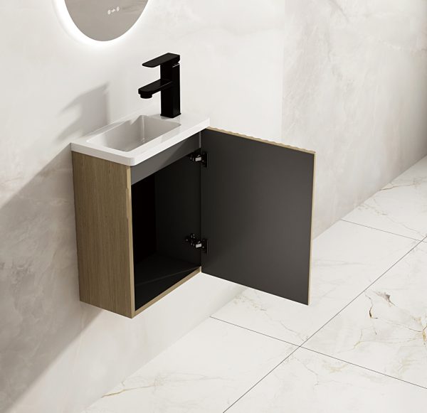 Wall-Hung Cabinet 400mm  Natural Oak (Included Gloss White Basin)