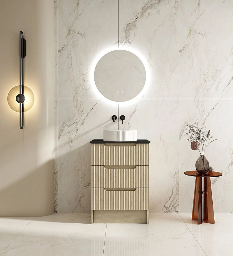 Fluted Rhea 600mm Freestanding Cabinet - Natural Oak mercioaustralia