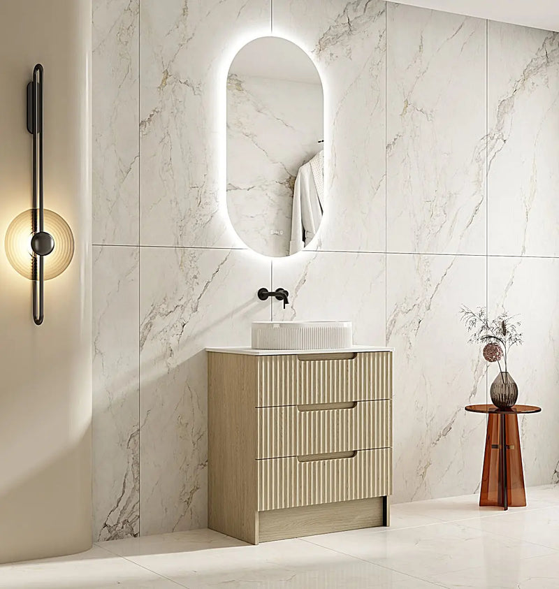 Fluted Rhea 750mm Freestanding Cabinet - Natural Oak mercioaustralia