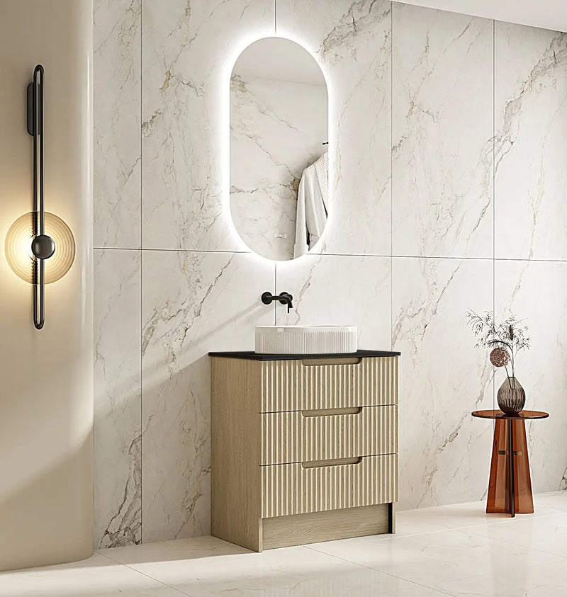 Fluted Rhea 750mm Freestanding Cabinet - Natural Oak mercioaustralia