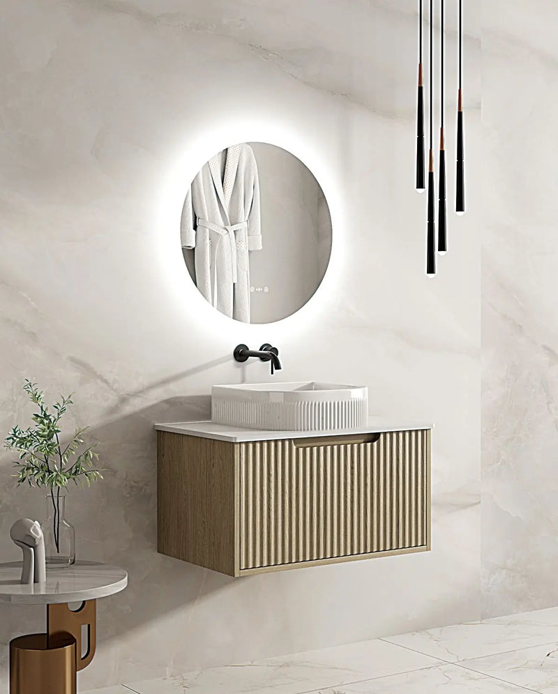 Fluted Rhea 750mm Wall-Hung Cabinet - Natural Oak mercioaustralia