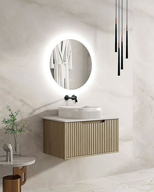 Fluted Rhea 750mm Wall-Hung Cabinet - Natural Oak mercioaustralia