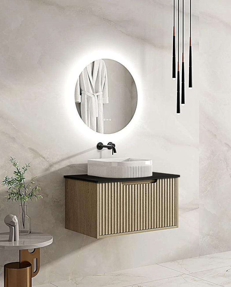 Fluted Rhea 750mm Wall-Hung Cabinet - Natural Oak mercioaustralia