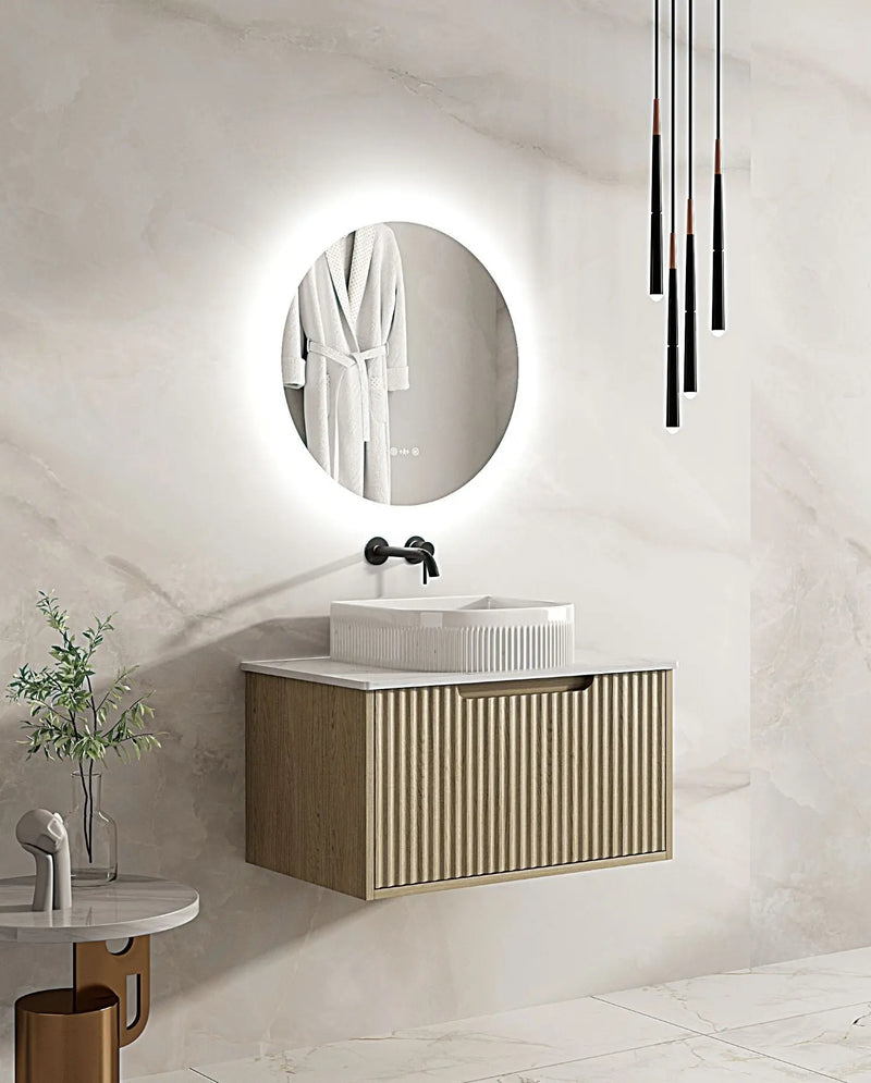 Fluted Rhea 750mm Wall-Hung Cabinet - Natural Oak mercioaustralia