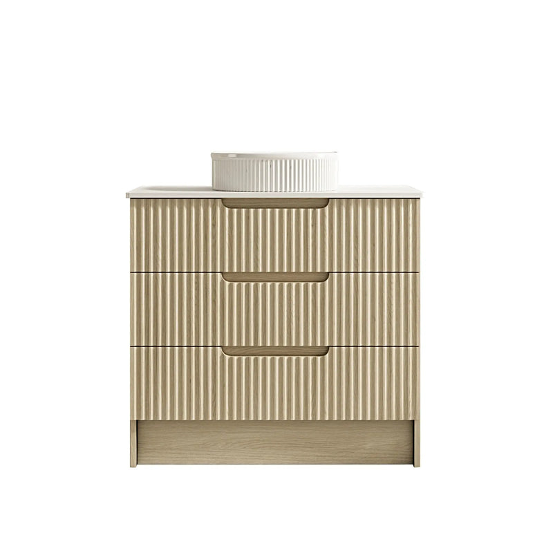 Fluted Rhea 900mm Freestanding Cabinet - Natural Oak mercioaustralia