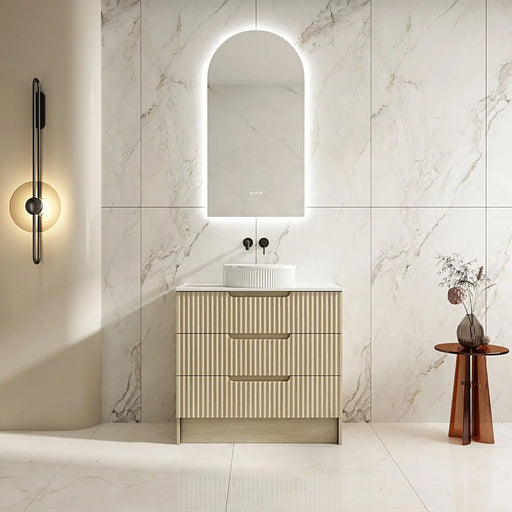 Fluted Rhea 900mm Freestanding Cabinet - Natural Oak mercioaustralia