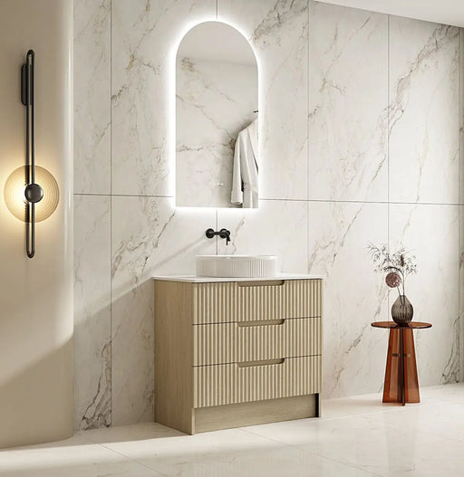 Fluted Rhea 900mm Freestanding Cabinet - Natural Oak mercioaustralia