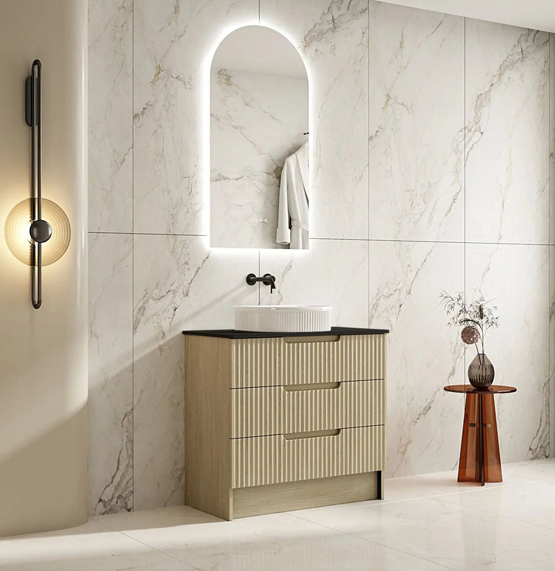 Fluted Rhea 900mm Freestanding Cabinet - Natural Oak mercioaustralia