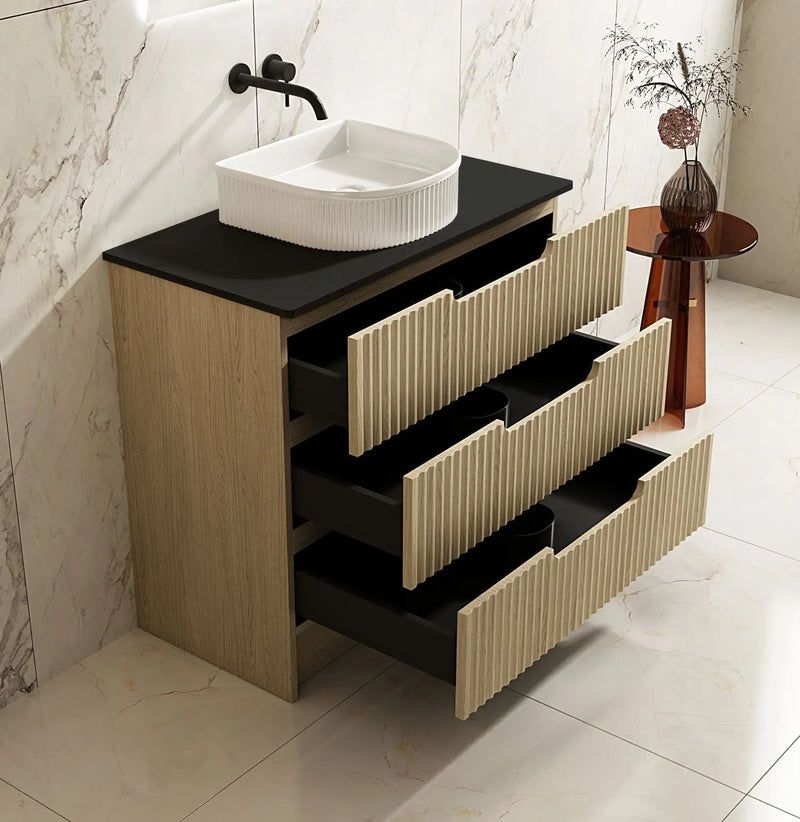 Fluted Rhea 900mm Freestanding Cabinet - Natural Oak mercioaustralia