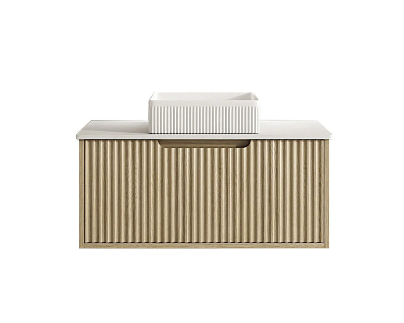 Fluted Rhea 900mm Wall-Hung Cabinet - Natural Oak mercioaustralia