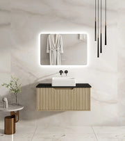 Fluted Rhea 900mm Wall-Hung Cabinet - Natural Oak mercioaustralia