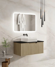 Fluted Rhea 900mm Wall-Hung Cabinet - Natural Oak mercioaustralia