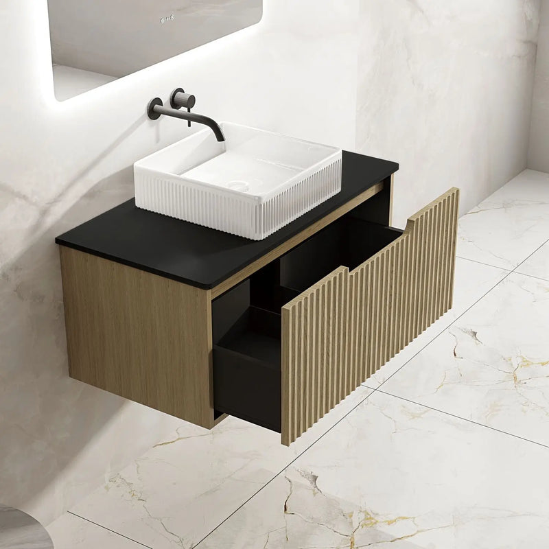 Fluted Rhea 900mm Wall-Hung Cabinet - Natural Oak mercioaustralia