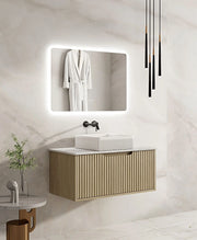 Fluted Rhea 900mm Wall-Hung Cabinet - Natural Oak mercioaustralia