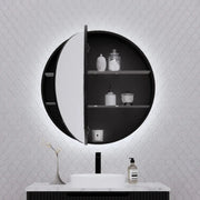 Round LED Shaving Cabinet Matte White/Matte Black 800x800x150mm - FIL Kitchen Bathroom