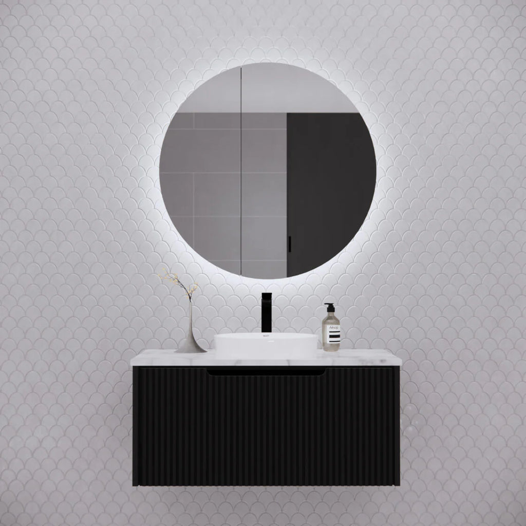 Round LED Shaving Cabinet Matte White/Matte Black 800x800x150mm