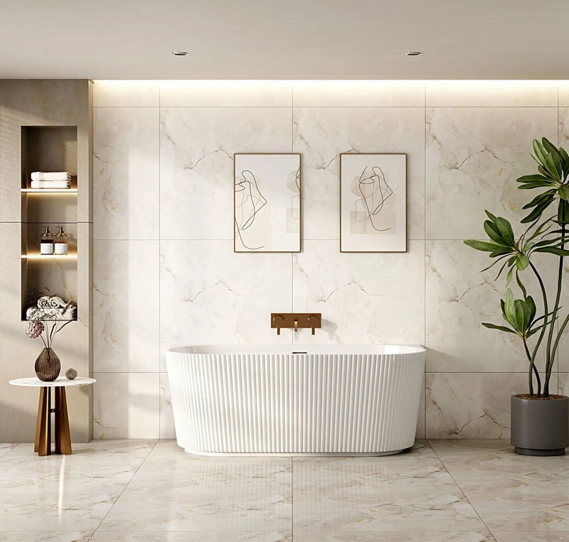 Rose Fluted Back-to-Wall Bathtub - Matt White mercioaustralia