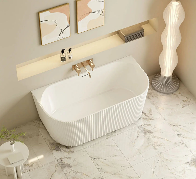 Rose Fluted Back-to-Wall Bathtub - Matt White mercioaustralia