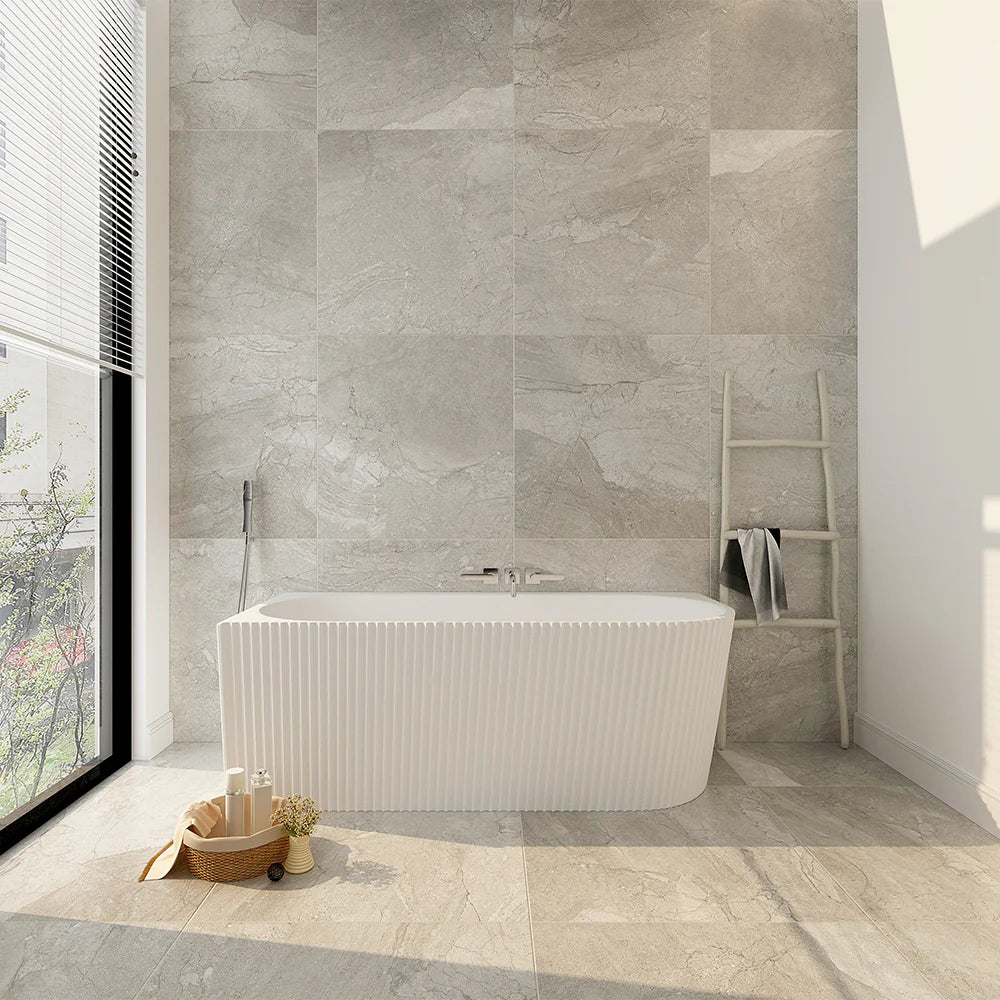 Rose Left Corner Bathtub V-Groove Matt White 1500mm/1700mm