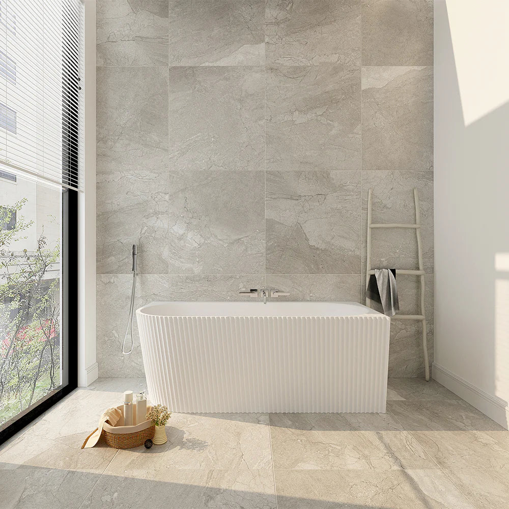 Rose Right Corner Bathtub V-Groove Matt White 1500mm/1700mm