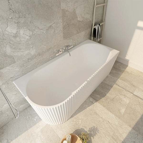 Rose Right Corner Bathtub V-Groove Matt White 1500mm/1700mm