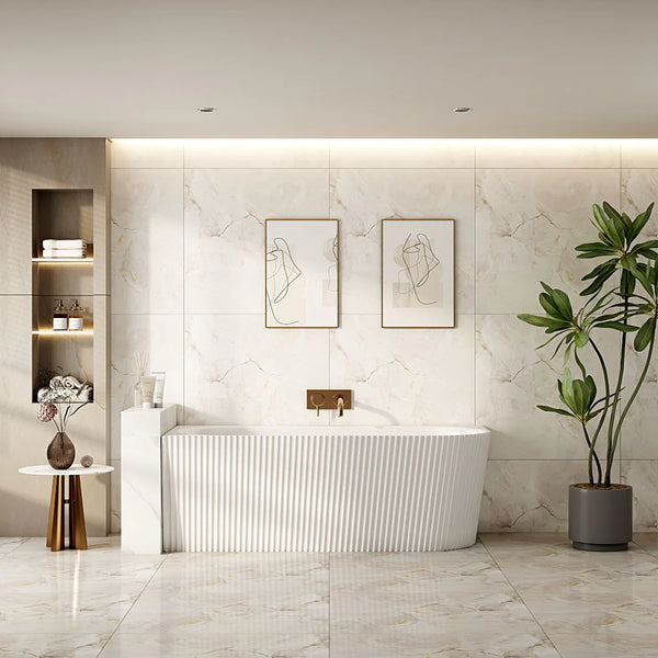 Rose Left Corner Bathtub V-Groove Matt White 1500mm/1700mm