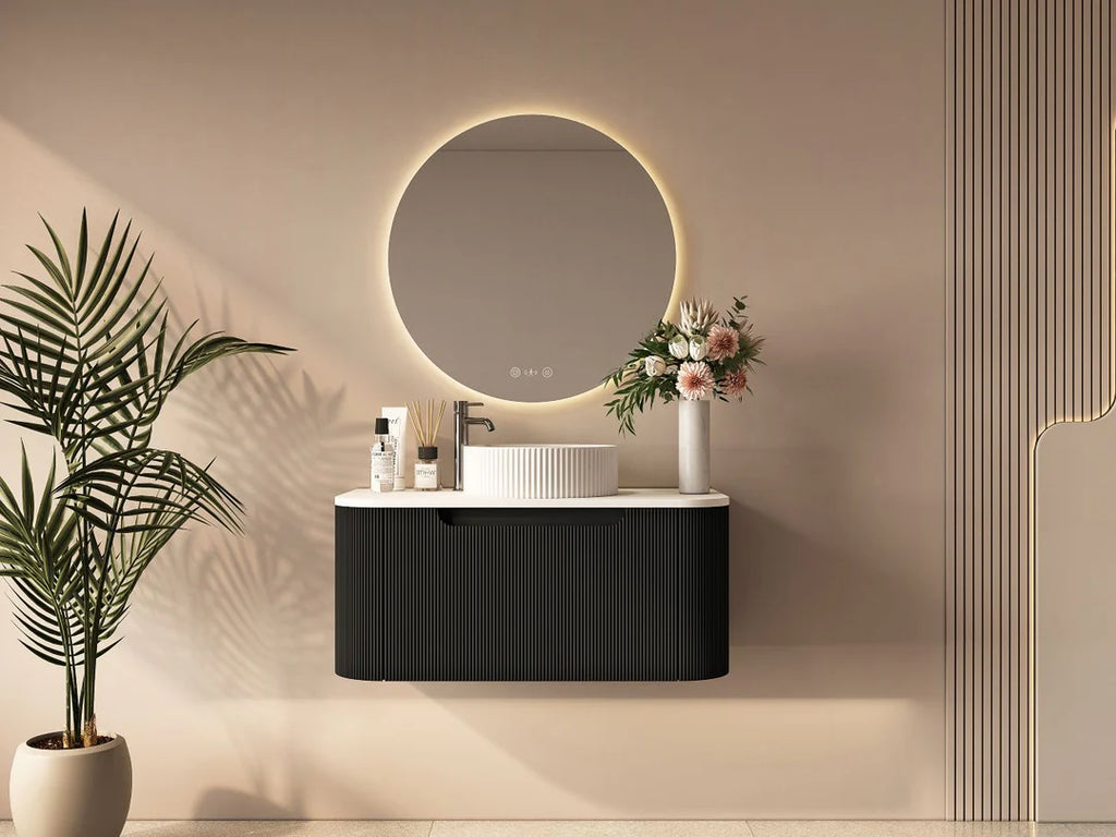 Rome Fluted Wall hung Vanity Matt Black 600mm/750mm/900mm/1200mm