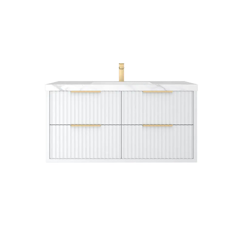 Fluted PVC Wall hung Matt white vanity  ( cabinet only ) - FIL Kitchen Bathroom