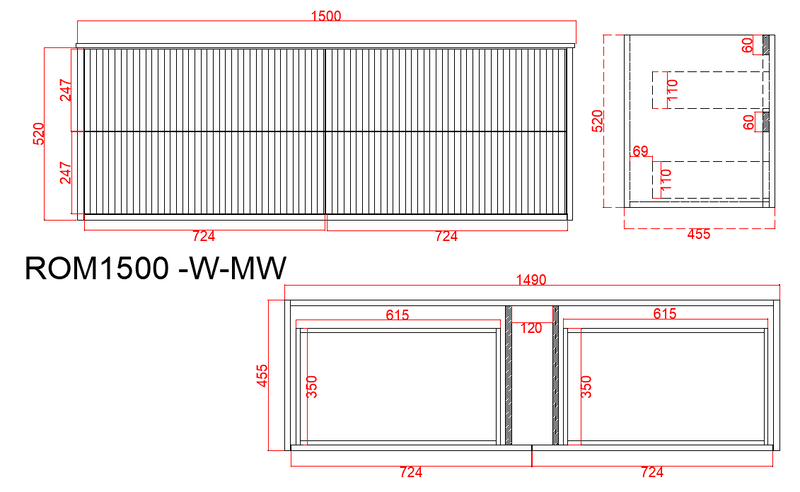 Fluted PVC Wall hung Matt white vanity  ( cabinet only ) - FIL Kitchen Bathroom