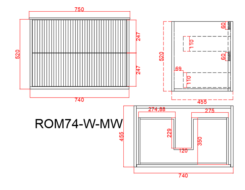 Fluted PVC Wall hung Matt white vanity  ( cabinet only ) - FIL Kitchen Bathroom