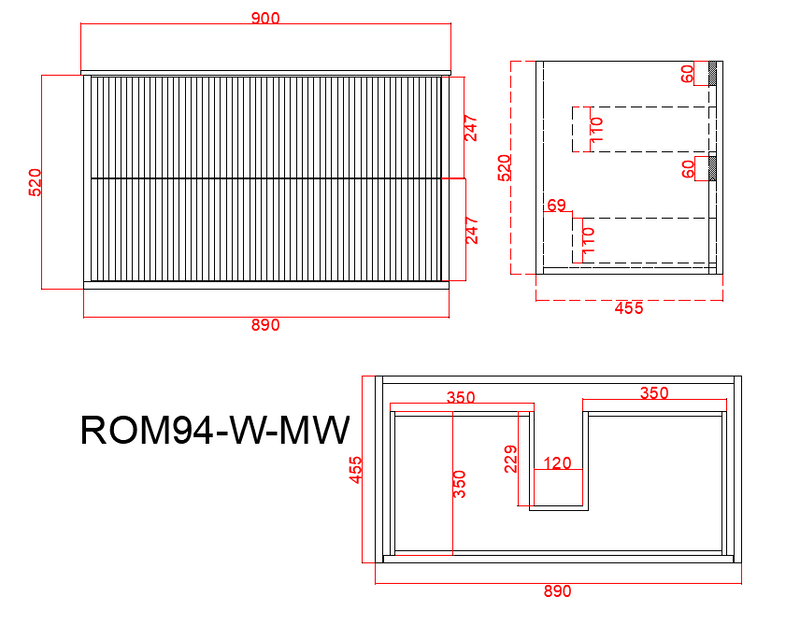 Fluted PVC Wall hung Matt white vanity  ( cabinet only ) - FIL Kitchen Bathroom