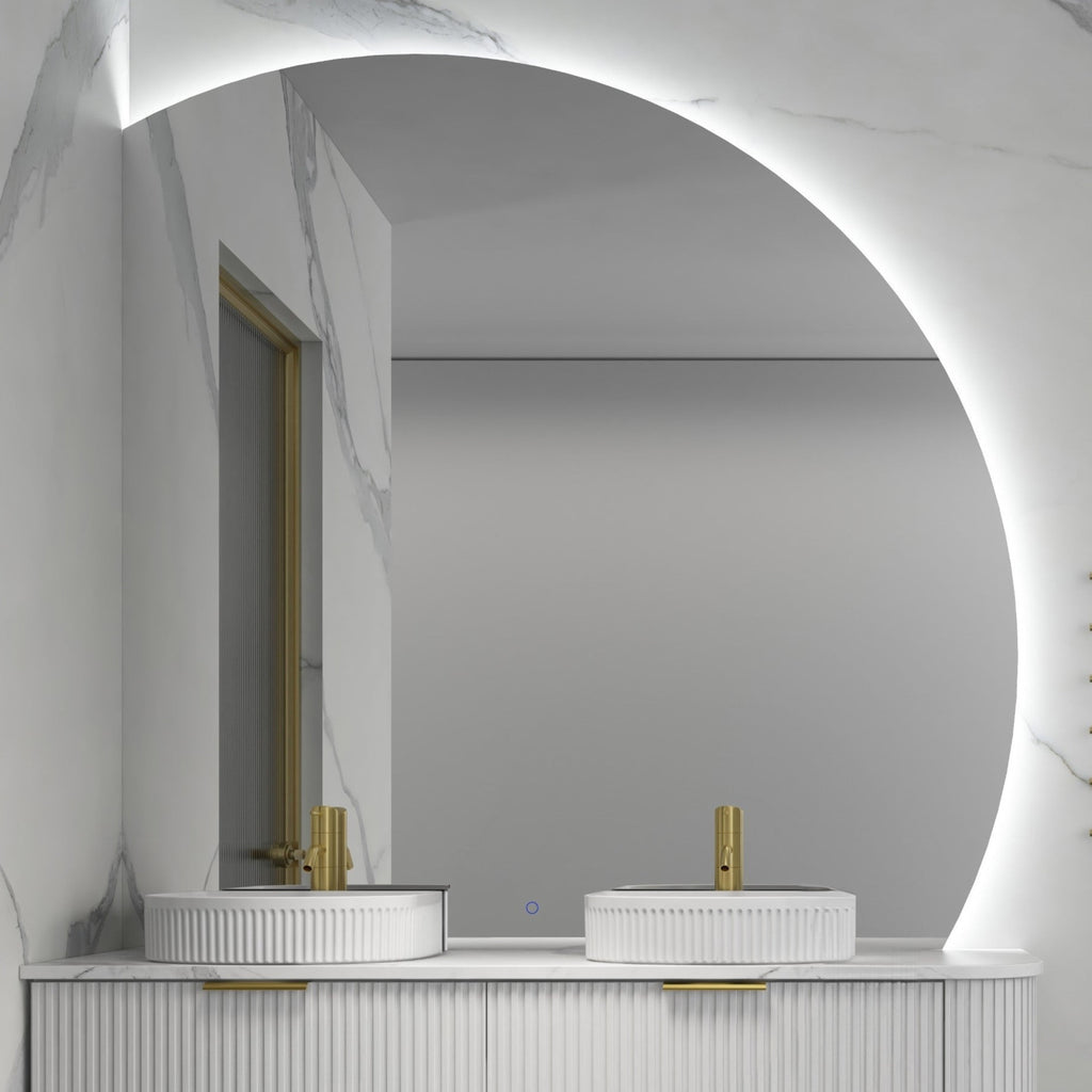 ROMAN FRAMELESS ARCH LEFT CORNER LED MIRROR TRIO COLOUR 1500X1500MM