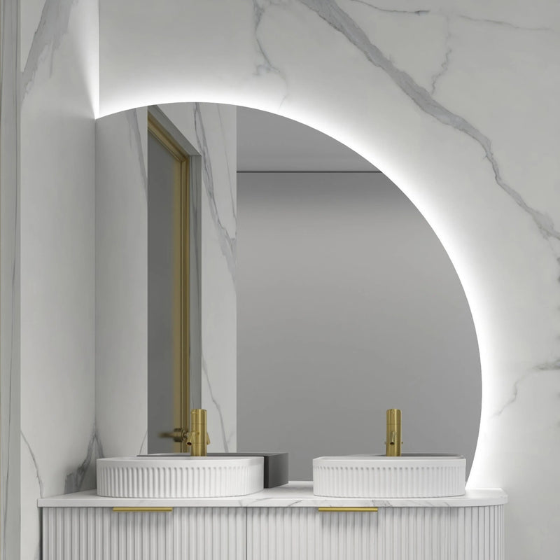 ROMAN FRAMELESS ARCH LEFT CORNER LED MIRROR TRIO COLOUR 1200X1200MM - FIL Kitchen Bathroom