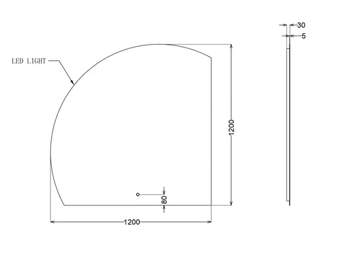 INFINITY ROMAN FRAMELESS ARCH RIGHT CORNER LED MIRROR TRIO COLOUR 1200X1200MM - FIL Kitchen Bathroom